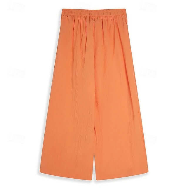 Orange Linen Stretch Trousers showcasing comfortable fit and stylish design, perfect for casual and laid-back gatherings.