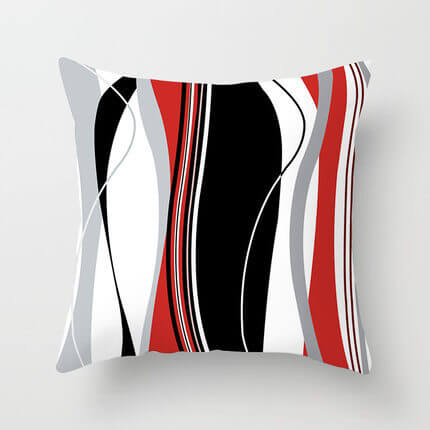 Decorative Pillows for Sofa featuring abstract red, black, and white wavy patterns.