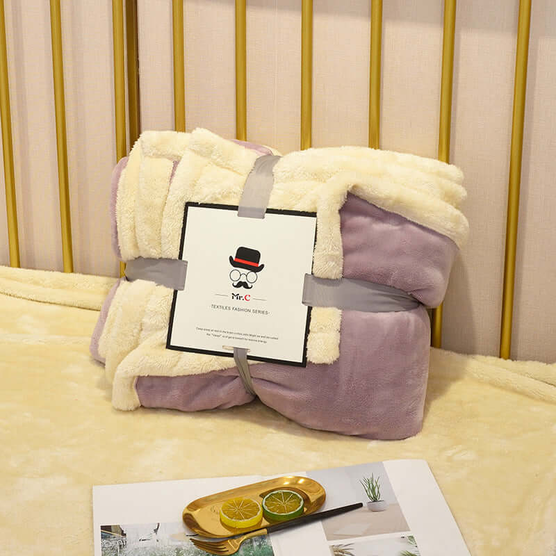 Flannel Plush Blanket in lavender and cream, showcasing ultimate comfort and style for cozy living spaces.