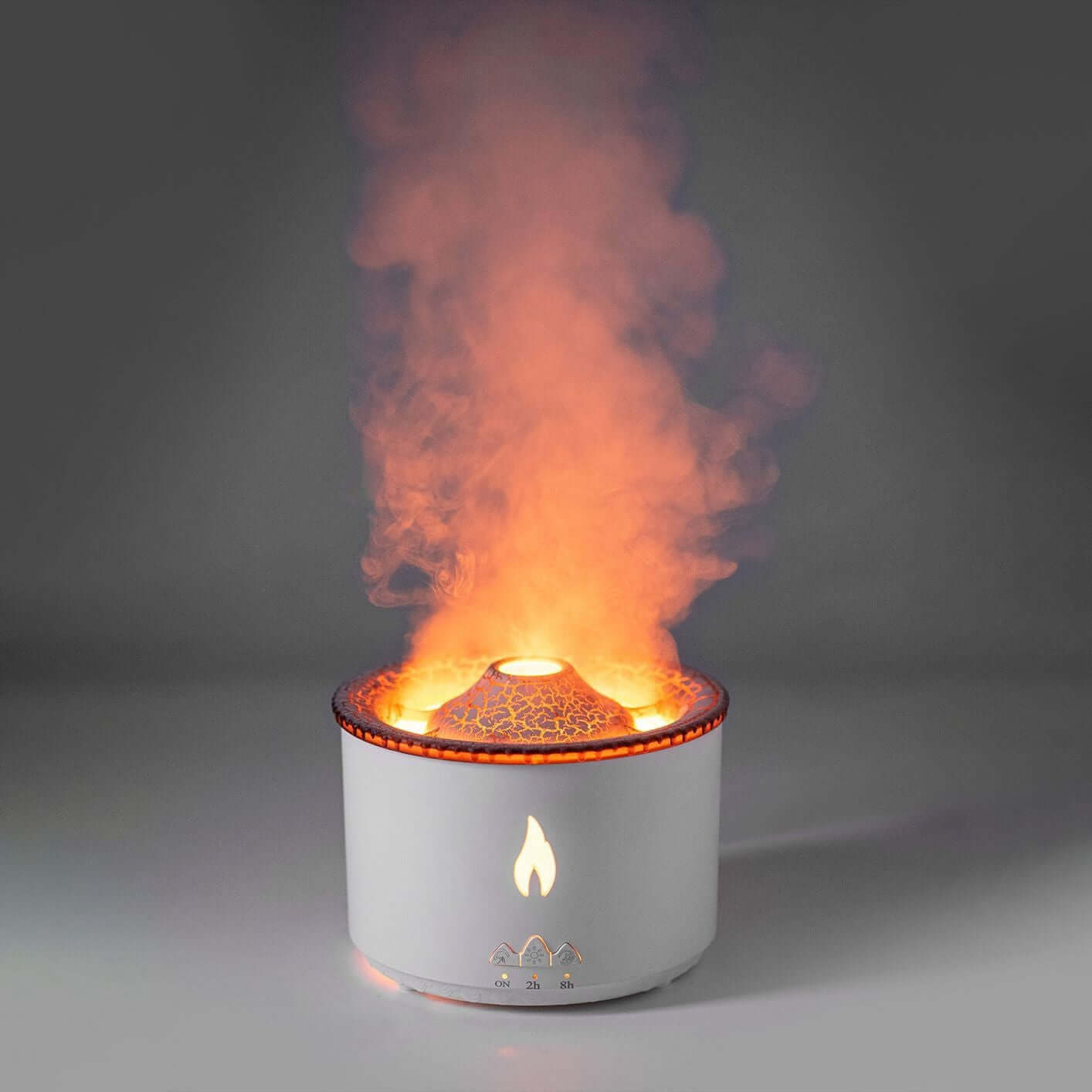 Volcano Air Humidifier emitting mist, doubles as decor and aromatherapy solution for enhanced air quality and relaxation.