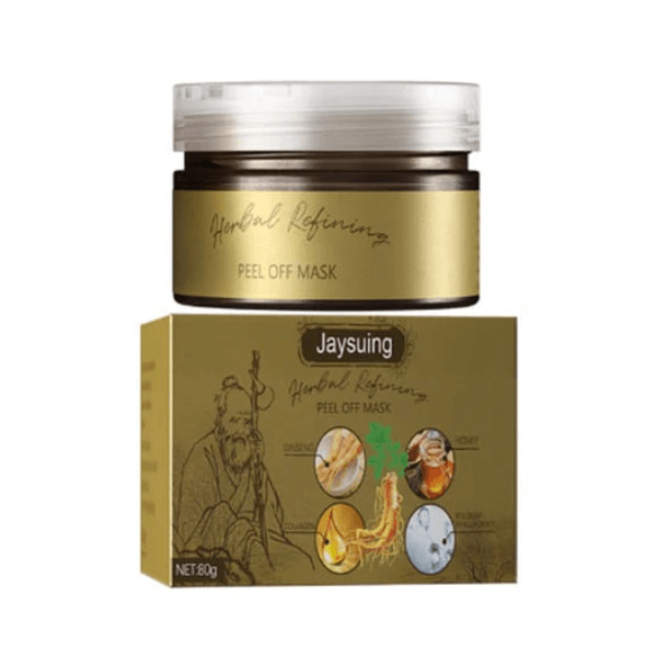 Herbal refining peel-off mask for exfoliating, detoxifying, and refining pores for smoother, radiant, and refreshed skin.