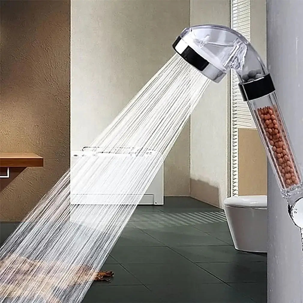 Bathroom water therapy shower head with negative ions, bioactive filtration, and eco-friendly design.