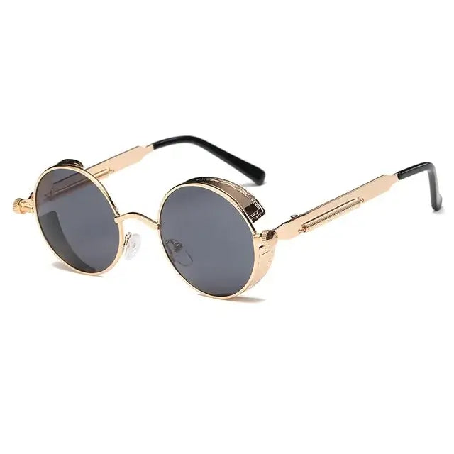 Vintage-inspired Metal Round Steampunk Sunglasses with UV400 protection and intricate metal detailing for a bold, stylish look.