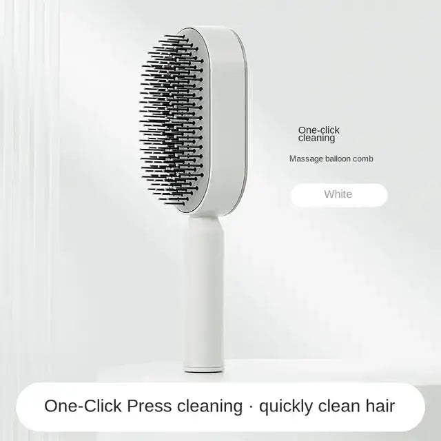 Self-cleaning hairbrush for women with airbag massage function, effortlessly detangling hair, leaving the brush fresh for every use.