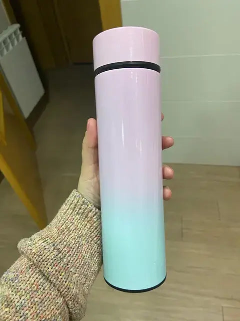 Smart water bottle with digital temperature display, keeps drinks at the perfect temperature for parents and kids on the go.