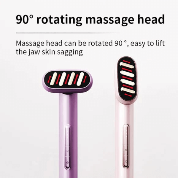 5-in-1 beauty wand with red/blue light therapy, microcurrent massage & heating for youthful, glowing skin and anti-aging effects.