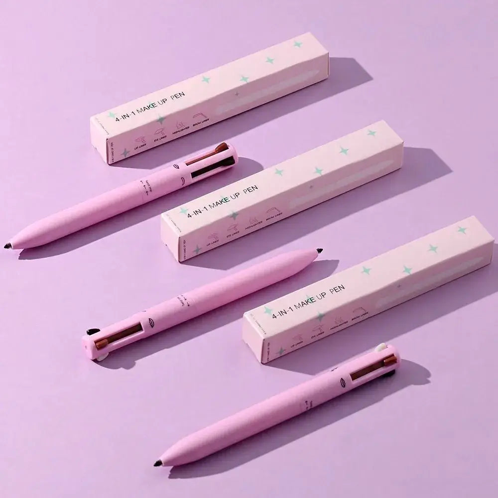 4-in-1 GlamPen for eyeliner, eyebrow pencil, lip liner, and highlighter, offering portable and effortless makeup application with a radiant glow.