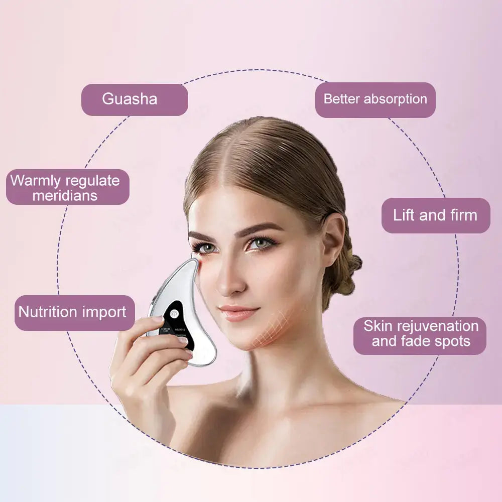 4-in-1 Facial Massage Skin Scraping LED Radio Frequency device for lifting, firming, and slimming with LED light therapy.