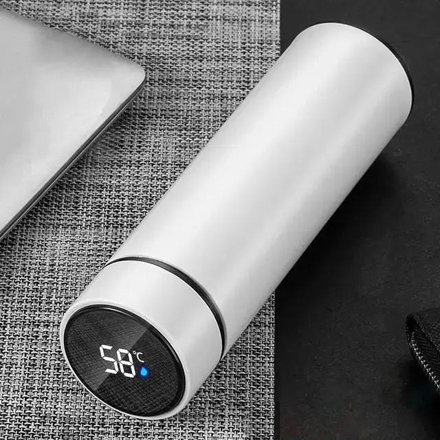 Smart water bottle with digital temperature display, keeps drinks at the perfect temperature for parents and kids on the go.