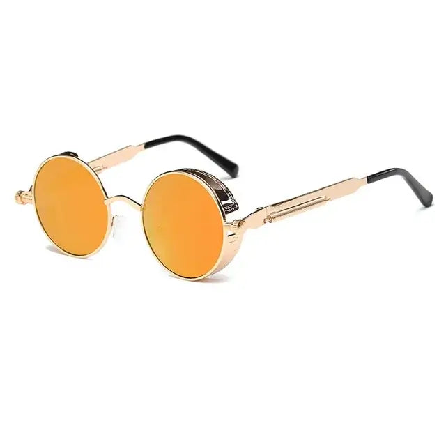 Vintage-inspired Metal Round Steampunk Sunglasses with UV400 protection and intricate metal detailing for a bold, stylish look.