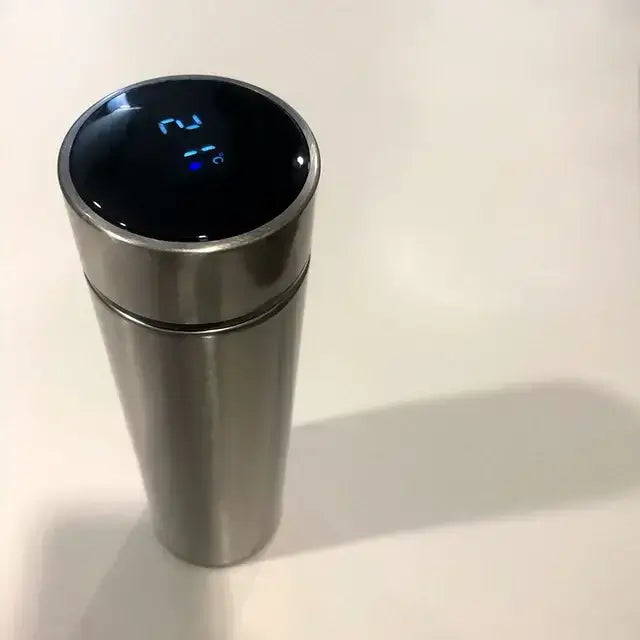 Smart water bottle with digital temperature display, keeps drinks at the perfect temperature for parents and kids on the go.