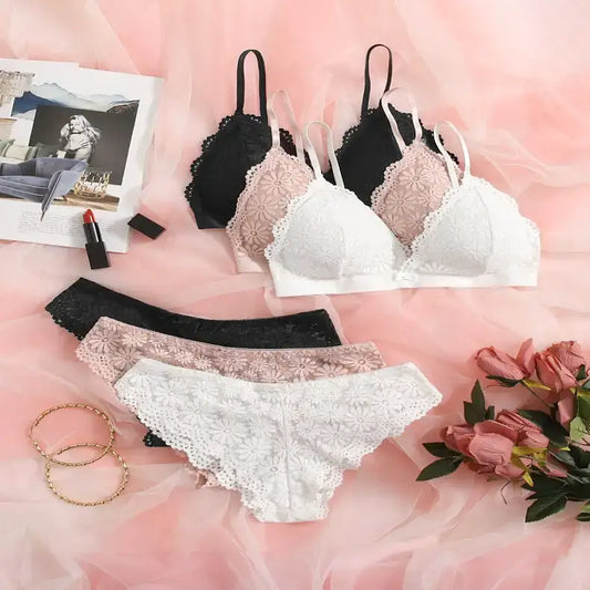 Lace lingerie set featuring intricate lace detailing for a sensual and elegant look, designed to enhance curves and femininity.