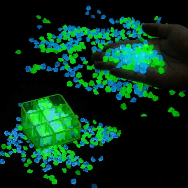 Luminous Stones: Glow-in-the-dark pebbles (8x10mm) for decor, durable plastic, sunlight-activated, 300-500 pcs per pack