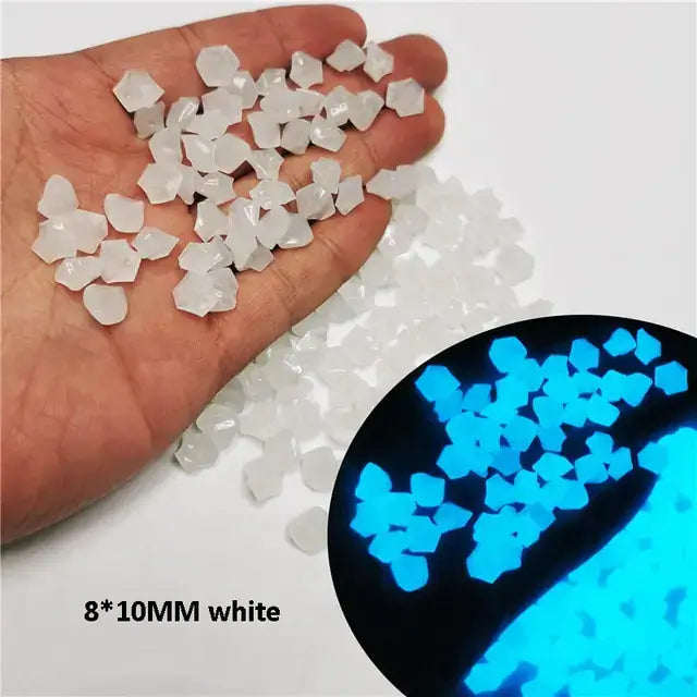 Luminous Stones: Glow-in-the-dark pebbles (8x10mm) for decor, durable plastic, sunlight-activated, 300-500 pcs per pack