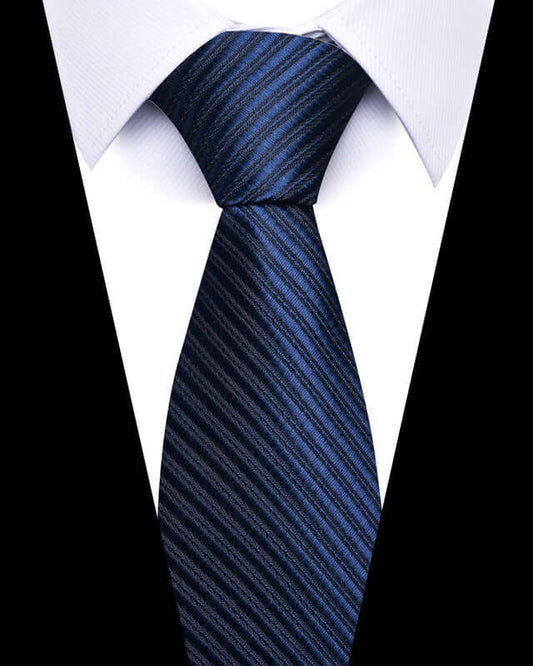 Business Professional Tie in blue with striped pattern, perfect for elevating your style at meetings and networking events.