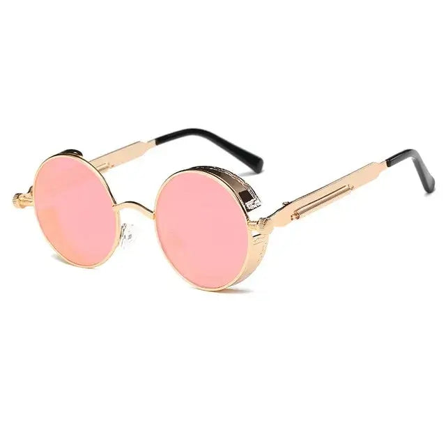 Vintage-inspired Metal Round Steampunk Sunglasses with UV400 protection and intricate metal detailing for a bold, stylish look.