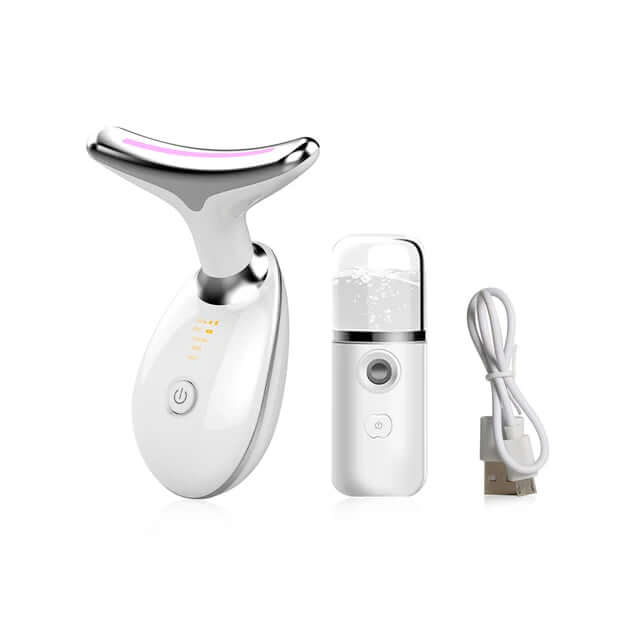 Neck Face Lifting Massager with EMS technology and LED therapy tightens skin, reduces wrinkles, and improves complexion.