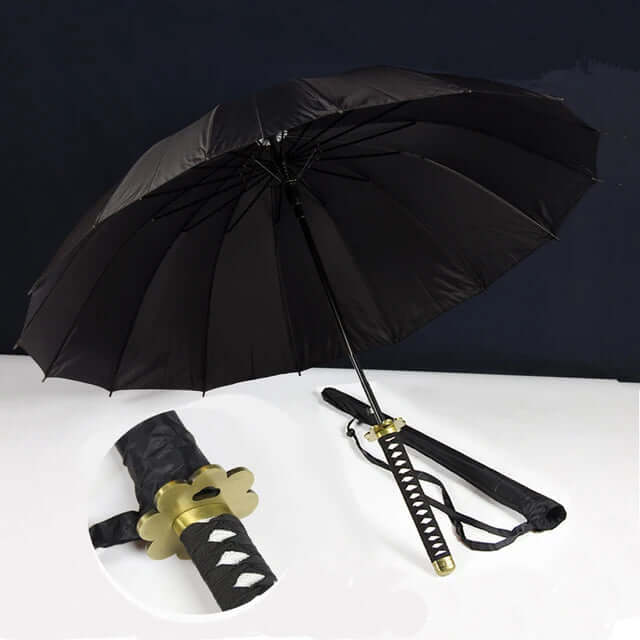 Samurai Sword Umbrella with windproof canopy and Katana-inspired handle for stylish, superior rain protection.