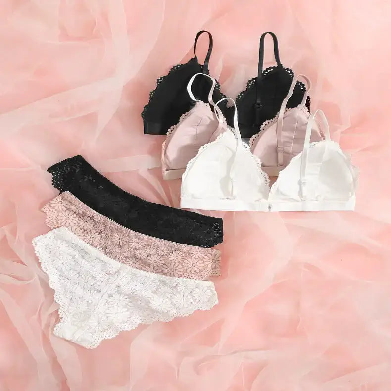 Lace lingerie set featuring intricate lace detailing for a sensual and elegant look, designed to enhance curves and femininity.