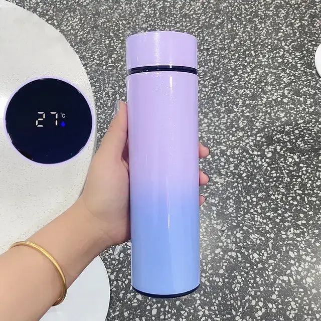 Smart water bottle with digital temperature display, keeps drinks at the perfect temperature for parents and kids on the go.