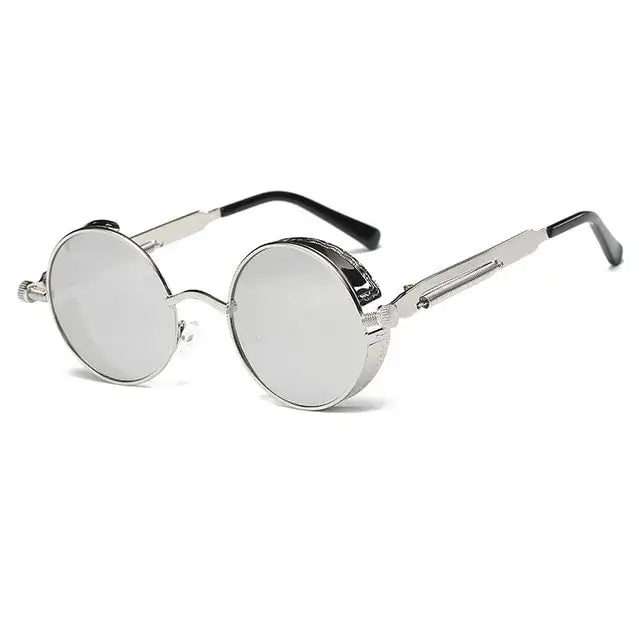 Vintage-inspired Metal Round Steampunk Sunglasses with UV400 protection and intricate metal detailing for a bold, stylish look.