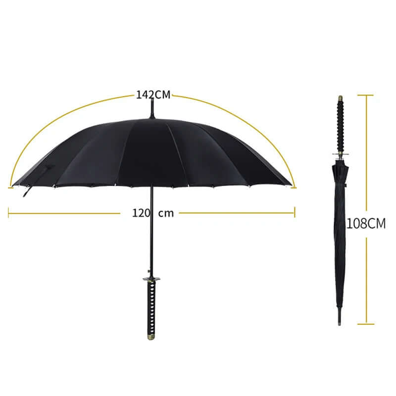 Samurai Sword Umbrella with windproof canopy and Katana-inspired handle for stylish, superior rain protection.