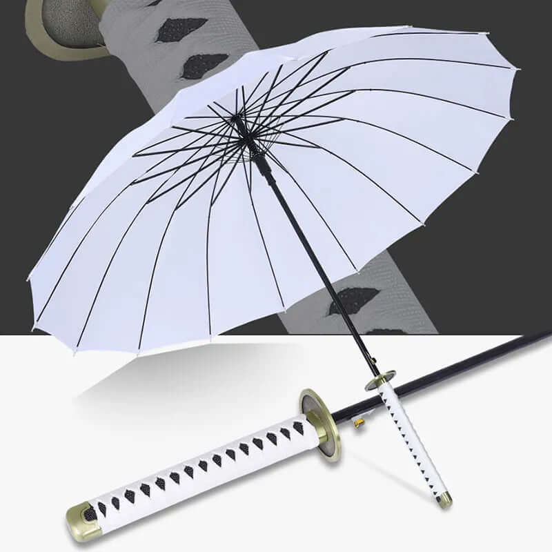 Samurai Sword Umbrella with windproof canopy and Katana-inspired handle for stylish, superior rain protection.