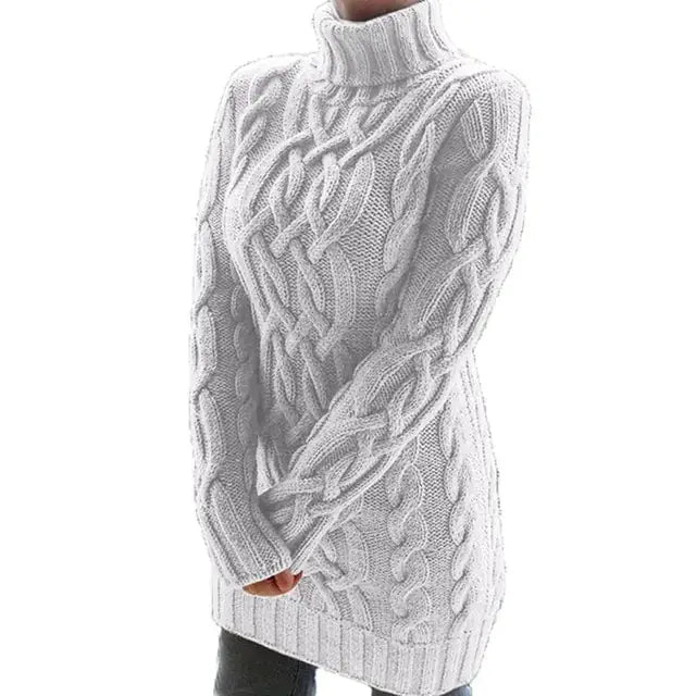 Turtleneck twist knitted sweater dress with long sleeves, cozy fit, available in 5 colors, includes fun stickers for personal styling.