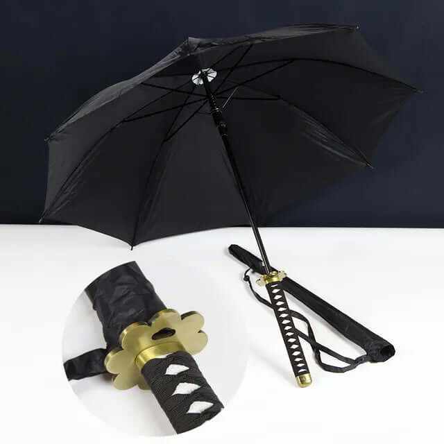 Samurai Sword Umbrella with windproof canopy and Katana-inspired handle for stylish, superior rain protection.