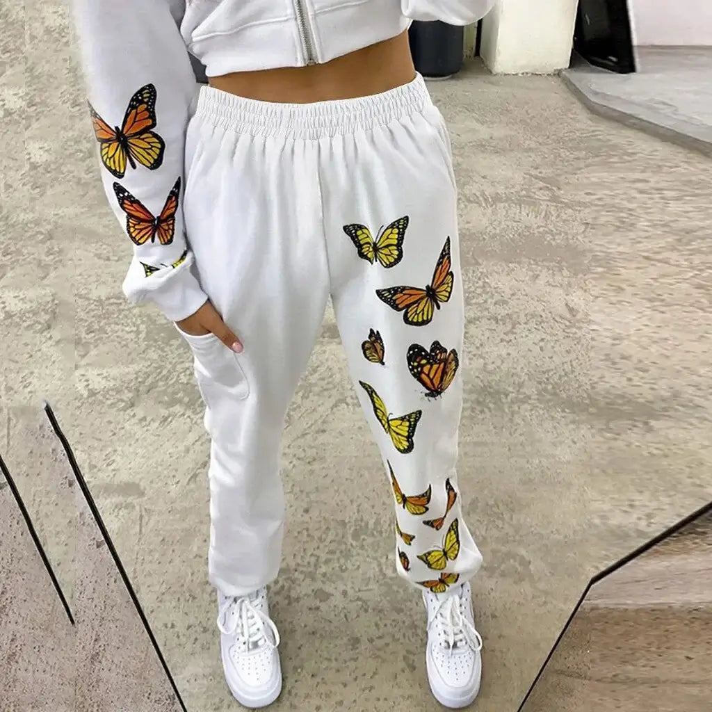 Embrace comfort and style with our Butterfly Print High Waist Baggy Oversized Trousers, designed for modern women on the go.