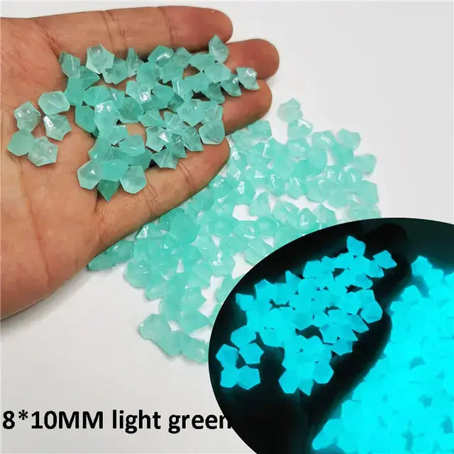 Luminous Stones: Glow-in-the-dark pebbles (8x10mm) for decor, durable plastic, sunlight-activated, 300-500 pcs per pack