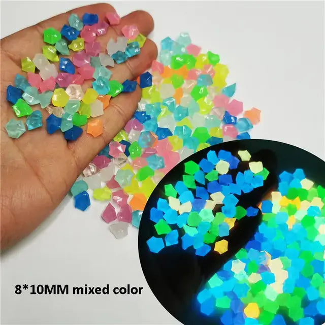 Luminous Stones: Glow-in-the-dark pebbles (8x10mm) for decor, durable plastic, sunlight-activated, 300-500 pcs per pack