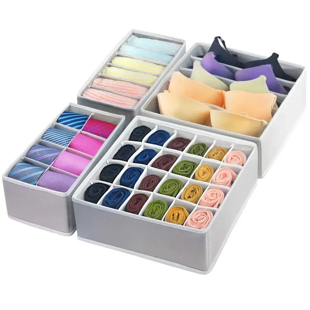 Lingerie storage box with compartments for bras and panties, offering organized, dust-free, and moisture-protected storage.