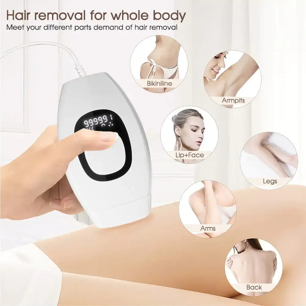 IPL Laser Hair Removal Epilator offers fast, pain-free hair removal with 999,999 flashes and adjustable intensity for smooth skin.