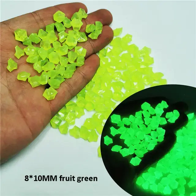 Luminous Stones: Glow-in-the-dark pebbles (8x10mm) for decor, durable plastic, sunlight-activated, 300-500 pcs per pack