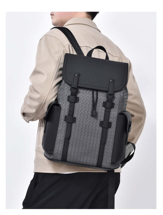 Person wearing a versatile Business Travel Backpack with durable PVC and polyester lining, ideal for work and leisure travel.