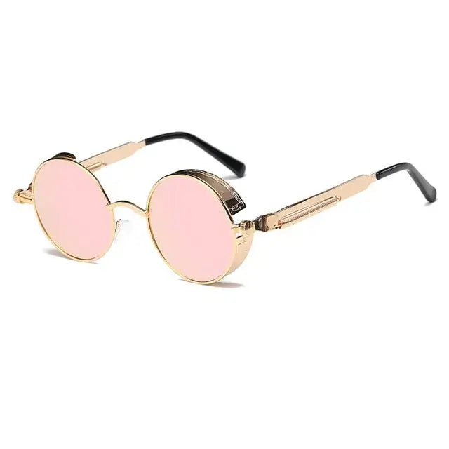 Vintage-inspired Metal Round Steampunk Sunglasses with UV400 protection and intricate metal detailing for a bold, stylish look.