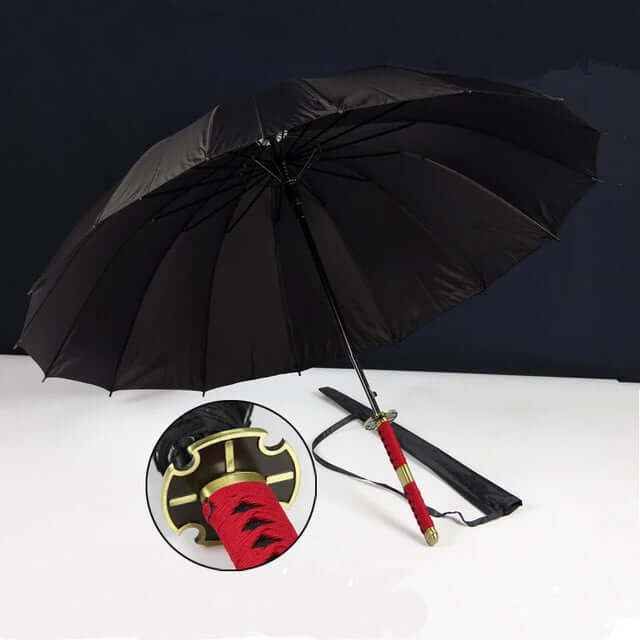 Samurai Sword Umbrella with windproof canopy and Katana-inspired handle for stylish, superior rain protection.