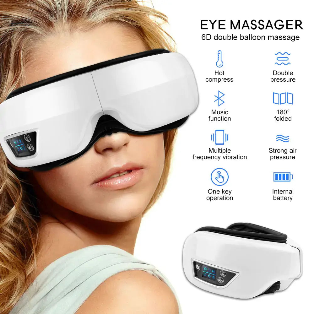 Revitalize your eyes with the 6D Smart Airbag Massager. Relieve fatigue, dark circles, & puffiness with customizable modes & soothing features.