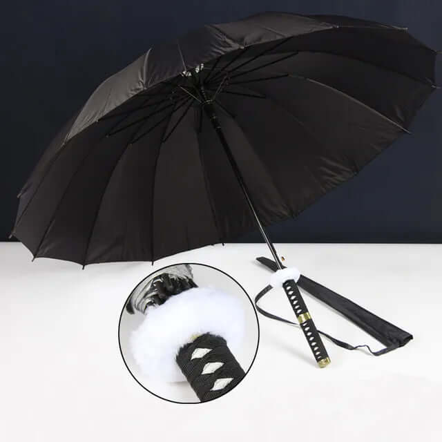 Samurai Sword Umbrella with windproof canopy and Katana-inspired handle for stylish, superior rain protection.