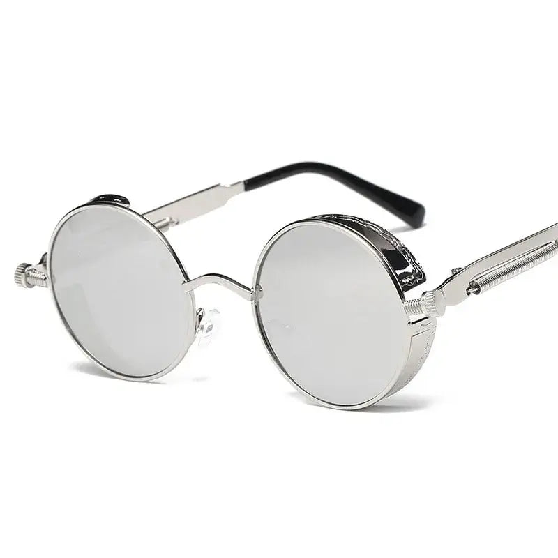 Vintage-inspired Metal Round Steampunk Sunglasses with UV400 protection and intricate metal detailing for a bold, stylish look.