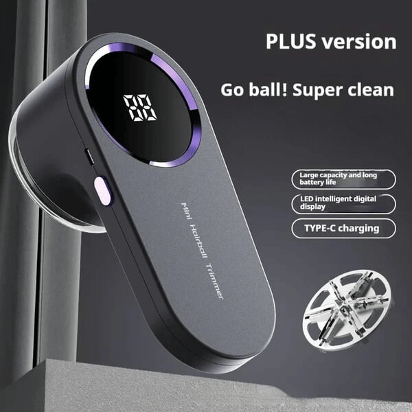 Compact fabric shaver with stainless steel six-leaf cutter, removes hairballs and lint, three intensity levels for different fabrics.