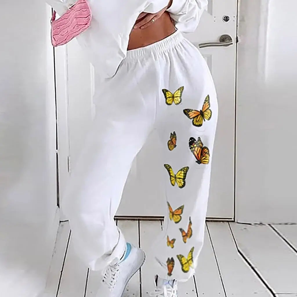 Embrace comfort and style with our Butterfly Print High Waist Baggy Oversized Trousers, designed for modern women on the go.