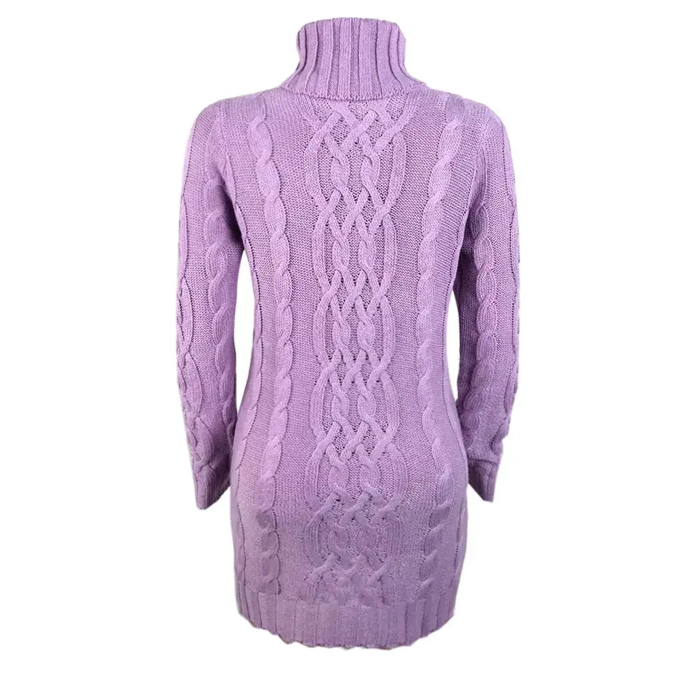 Turtleneck twist knitted sweater dress with long sleeves, cozy fit, available in 5 colors, includes fun stickers for personal styling.