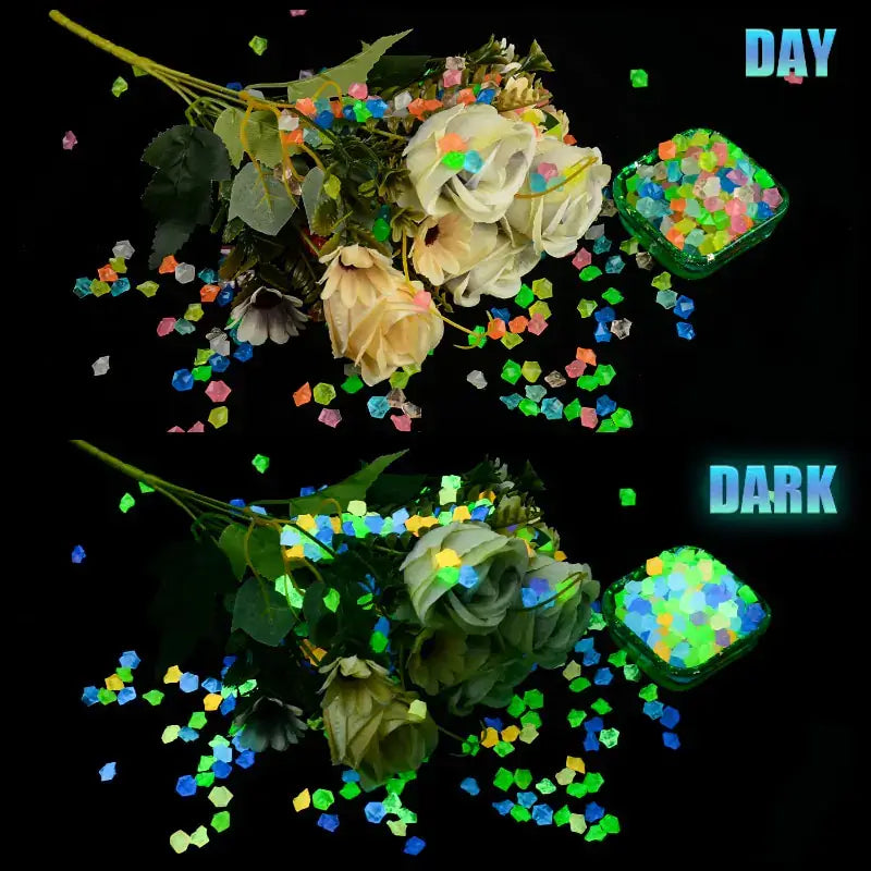 Luminous Stones: Glow-in-the-dark pebbles (8x10mm) for decor, durable plastic, sunlight-activated, 300-500 pcs per pack