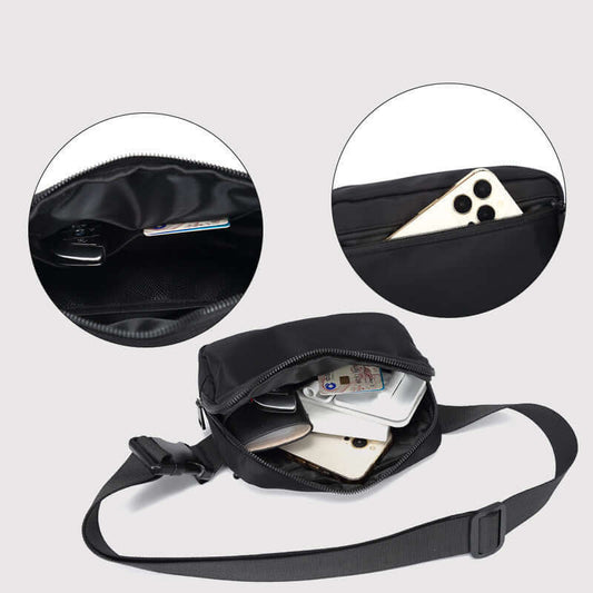 Black Nylon Crossbody Pouch Bag - Lightweight, Waterproof Design with Ample Storage for Essentials