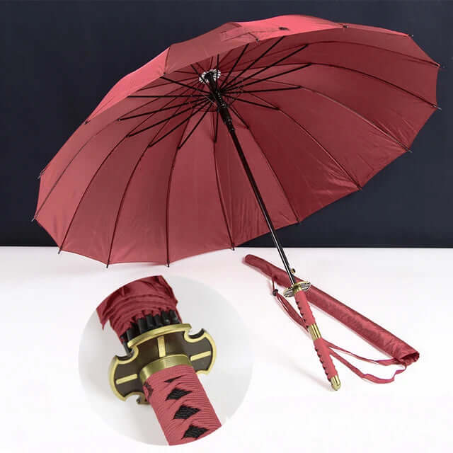 Samurai Sword Umbrella with windproof canopy and Katana-inspired handle for stylish, superior rain protection.