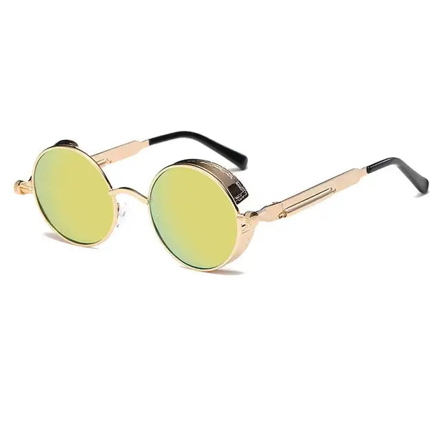 Vintage-inspired Metal Round Steampunk Sunglasses with UV400 protection and intricate metal detailing for a bold, stylish look.