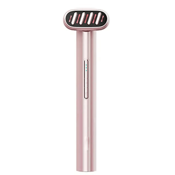 5-in-1 beauty wand with red/blue light therapy, microcurrent massage & heating for youthful, glowing skin and anti-aging effects.