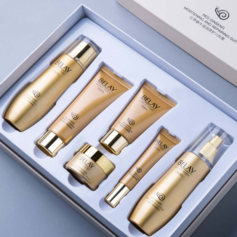 Elegant set of skin care creams in a box, featuring moisturizing and softening products for enhanced skin texture.